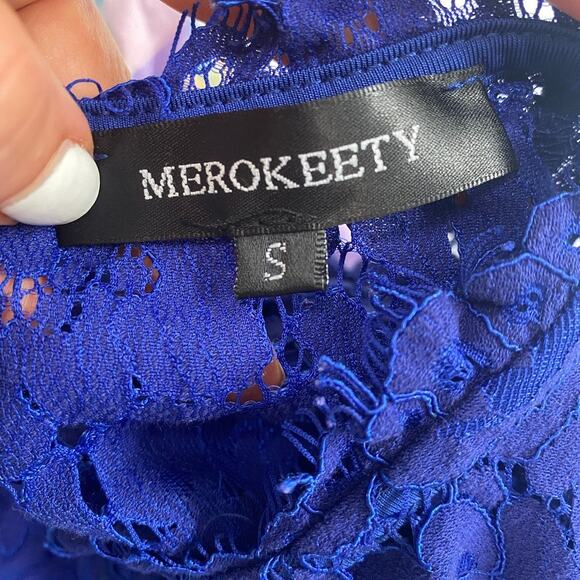 Women's Blue Floral Lace Bodycon Dress Size Small - Picture 2 of 7